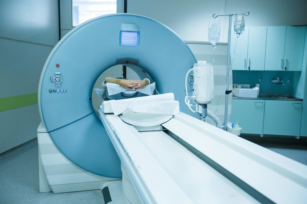 CT scanner in a hospital, patient being scanned